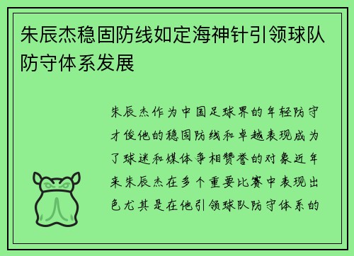 朱辰杰稳固防线如定海神针引领球队防守体系发展 朱辰杰稳固防线如定海神针引领球队防守体系发展